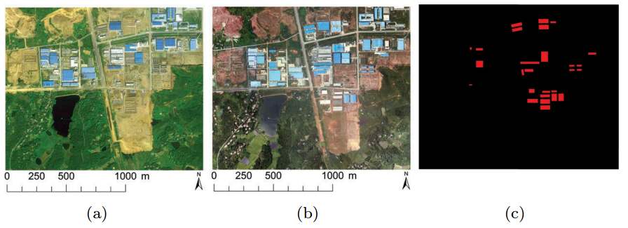 图2：安徽省变化检测影像及变化区域地面真实值